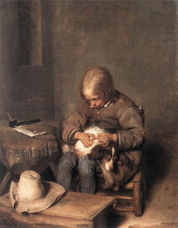 TERBORCH, Gerard Boy Ridding his Dog of Fleas sg oil painting picture